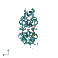 PDB entry 3lfr coloured by chain, side view.