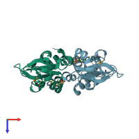 PDB entry 3lfr coloured by chain, top view.