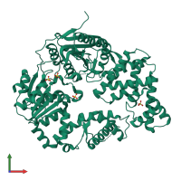 PDB entry 3lfu coloured by chain, front view.