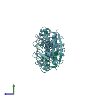 PDB entry 3lfy coloured by chain, side view.