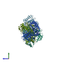 PDB entry 3lg0 coloured by chain, side view.