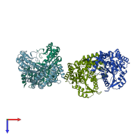 PDB entry 3lg0 coloured by chain, top view.