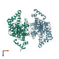 PDB entry 3lg3 coloured by chain, top view.