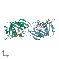 PDB entry 3lg4 coloured by chain, front view.