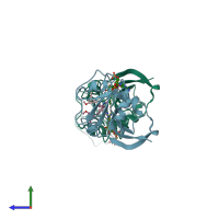 PDB entry 3lg4 coloured by chain, side view.