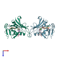 PDB entry 3lg4 coloured by chain, top view.