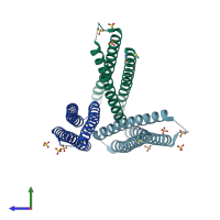 PDB entry 3lg7 coloured by chain, side view.