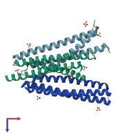 PDB entry 3lg7 coloured by chain, top view.