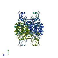PDB entry 3lga coloured by chain, side view.