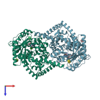 PDB entry 3lgg coloured by chain, top view.