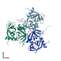 PDB entry 3lgi coloured by chain, front view.