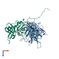 PDB entry 3lgi coloured by chain, top view.