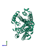 PDB entry 3lgk coloured by chain, side view.