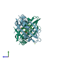 PDB entry 3lgm coloured by chain, side view.
