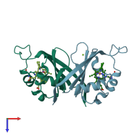 PDB entry 3lgn coloured by chain, top view.