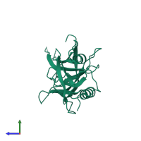 PDB entry 3lgu coloured by chain, side view.