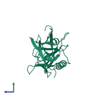 PDB entry 3lgw coloured by chain, side view.
