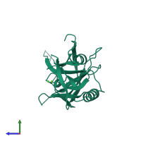 PDB entry 3lgy coloured by chain, side view.