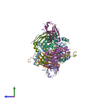 PDB entry 3lh2 coloured by chain, side view.
