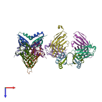 PDB entry 3lh2 coloured by chain, top view.