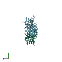 PDB entry 3lh8 coloured by chain, side view.