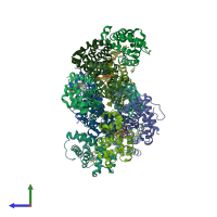 PDB entry 3lhb coloured by chain, side view.