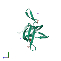 PDB entry 3lhc coloured by chain, side view.