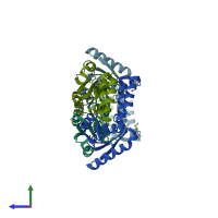 PDB entry 3lhk coloured by chain, side view.