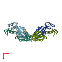 PDB entry 3lhk coloured by chain, top view.