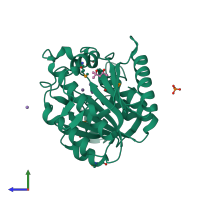 PDB entry 3lhl coloured by chain, side view.