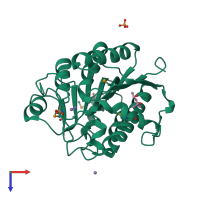 PDB entry 3lhl coloured by chain, top view.