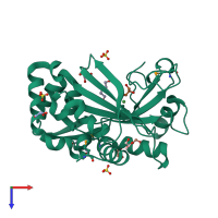 PDB entry 3lho coloured by chain, top view.