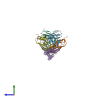 PDB entry 3lhp coloured by chain, side view.