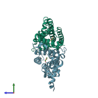 PDB entry 3lhq coloured by chain, side view.