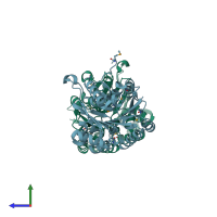 PDB entry 3lhx coloured by chain, side view.