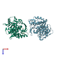 PDB entry 3lhx coloured by chain, top view.