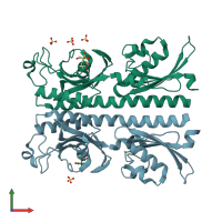 PDB entry 3lia coloured by chain, front view.