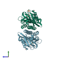 PDB entry 3lia coloured by chain, side view.