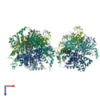 PDB entry 3lib coloured by chain, top view.