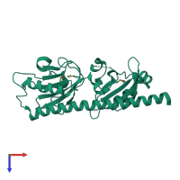 Monomeric assembly 1 of PDB entry 3lic coloured by chemically distinct molecules, top view.