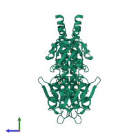Homo dimeric assembly 2 of PDB entry 3lic coloured by chemically distinct molecules, side view.