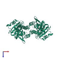 Homo dimeric assembly 2 of PDB entry 3lic coloured by chemically distinct molecules, top view.