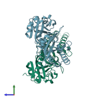 PDB entry 3lie coloured by chain, side view.