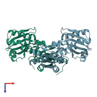 PDB entry 3lie coloured by chain, top view.