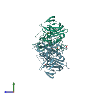 PDB entry 3liu coloured by chain, side view.