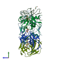 PDB entry 3liy coloured by chain, side view.