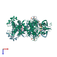 PDB entry 3lj0 coloured by chain, top view.