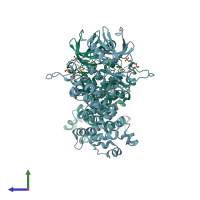 PDB entry 3lj1 coloured by chain, side view.