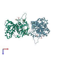 PDB entry 3lj1 coloured by chain, top view.