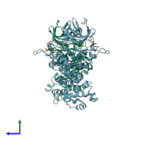 PDB entry 3lj2 coloured by chain, side view.